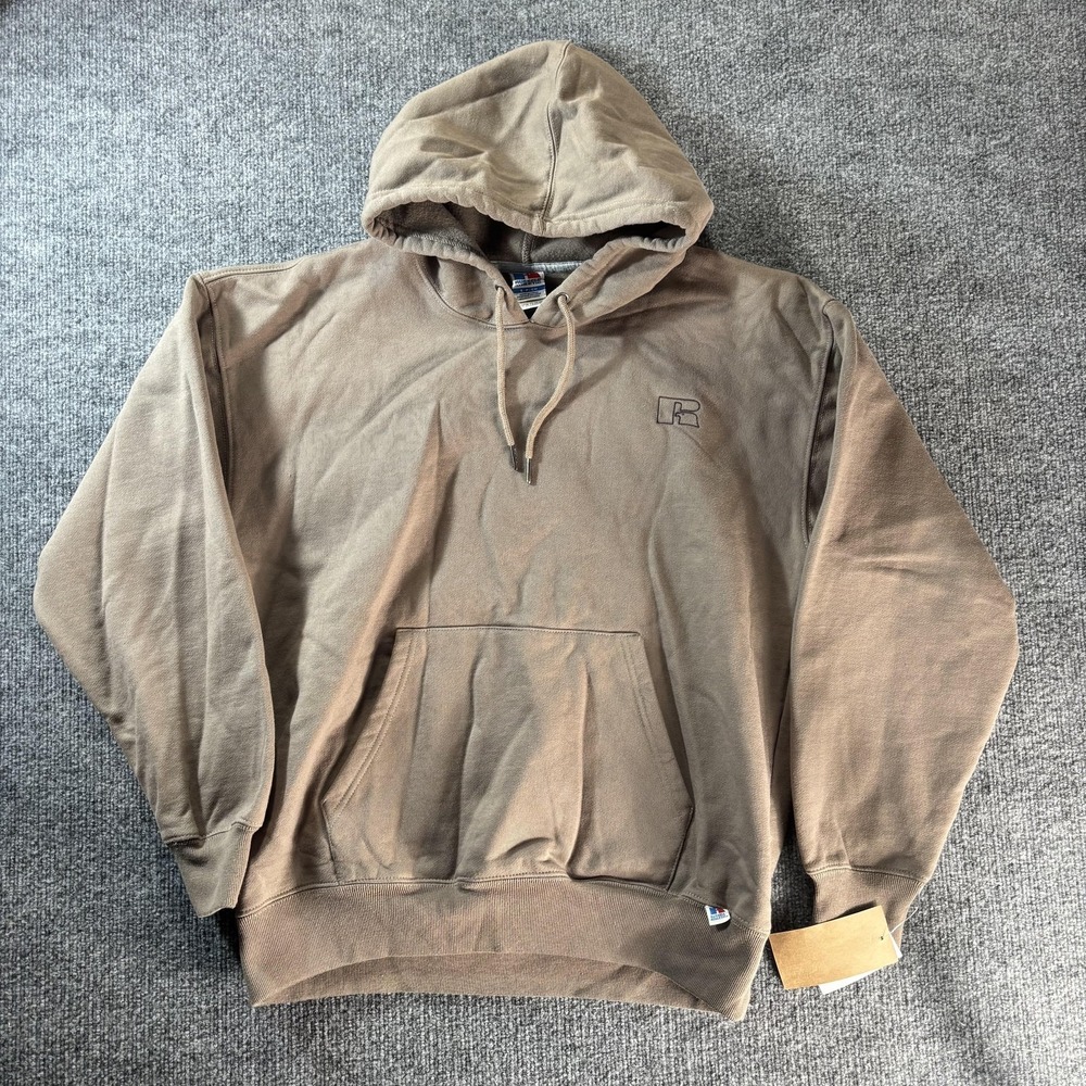 Russell Athletic Hoodie Mens‎ Small Brown Pullover Fleece Logo Kangaroo Pocket
